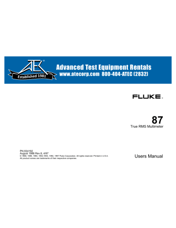 Fluke 87 TRUE RMS MULTIMETER User manual | Manualzz