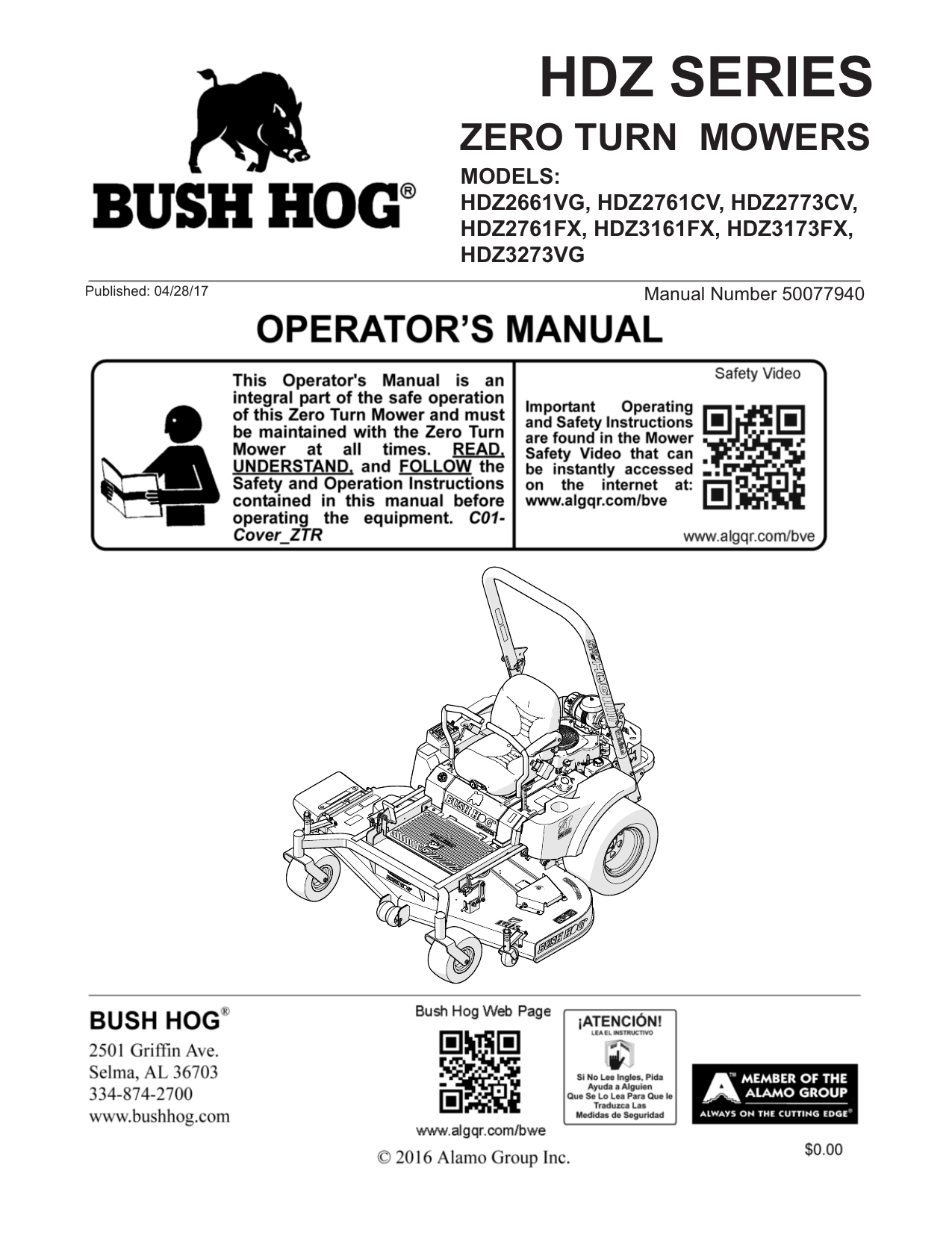 Bush Hog HDZ2761FX Operator's Manual Manualzz