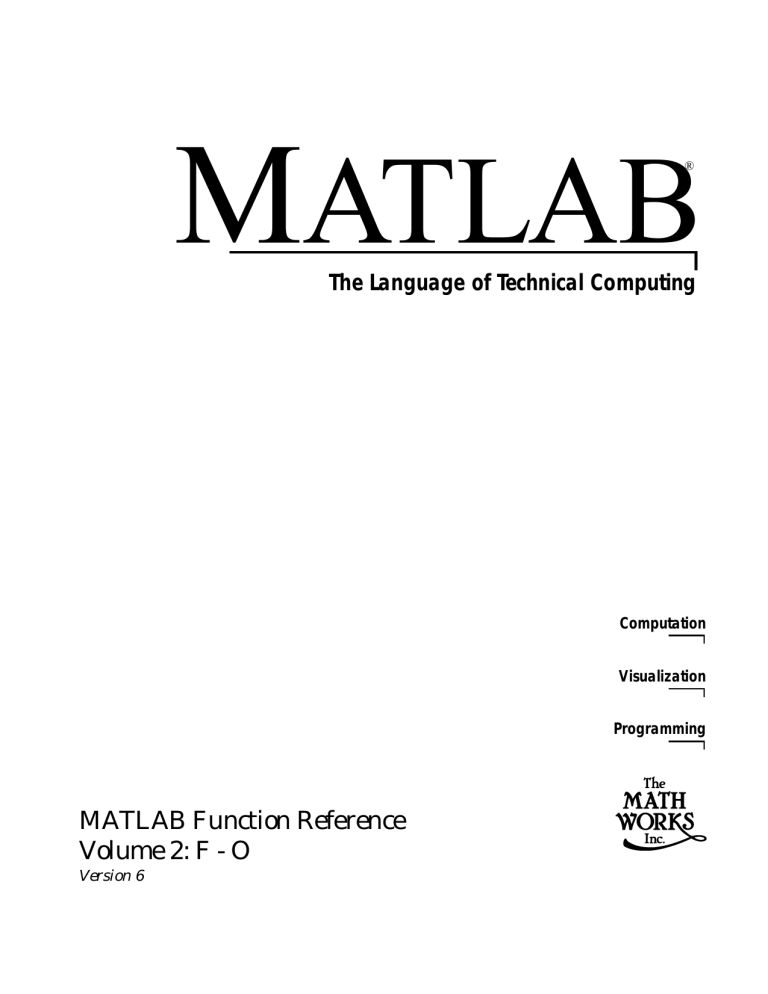 Matlab Function Reference Volume 2 F Manualzz