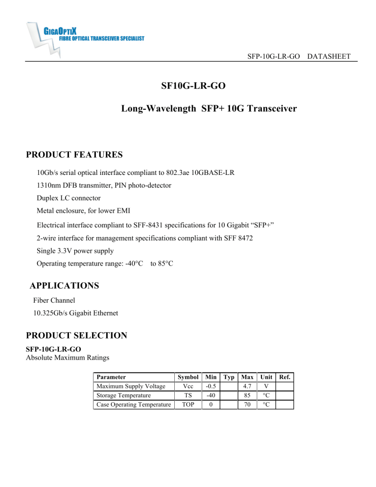 Sf10g Lr Go Long Wavelength Sfp 10g Transceiver Manualzz