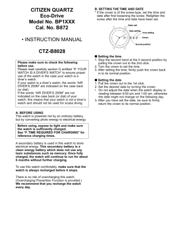 Citizen Eco-Drive BP1 Instruction manual | Manualzz