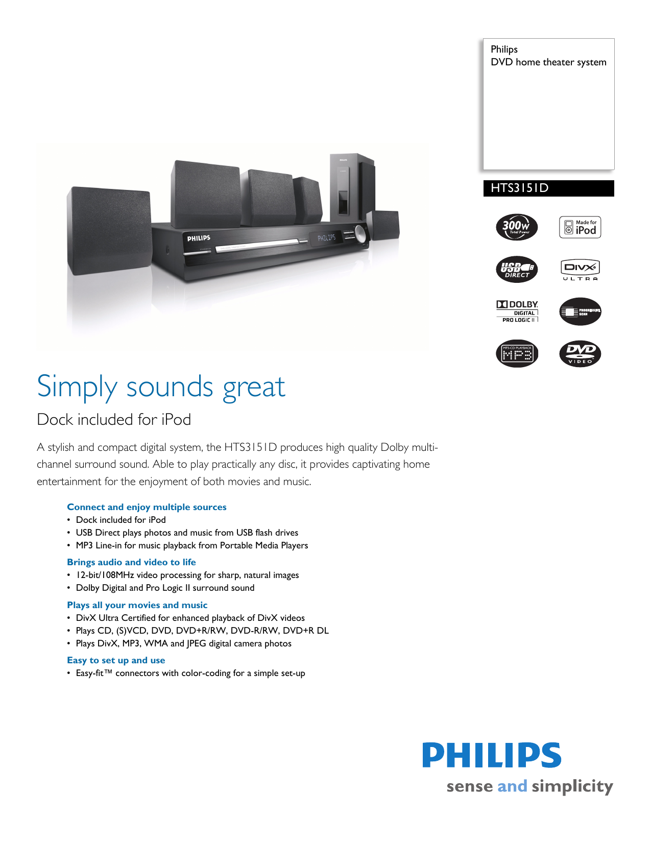 Philips HTS6510/12 DVD Home Theatre System Product