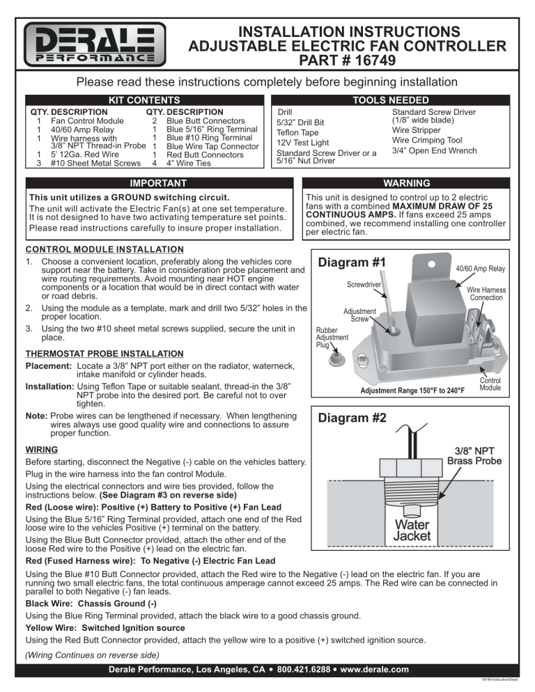 installation instructions adjustable electric fan controller Manualzz