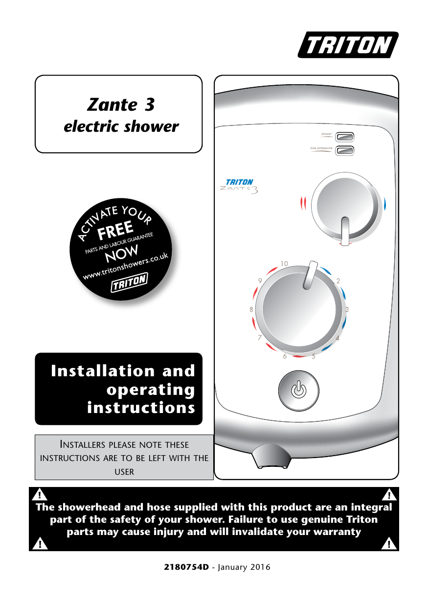 Triton ZANTE III 9.5KW WHITE SHOWER Instruction Manual Manualzz