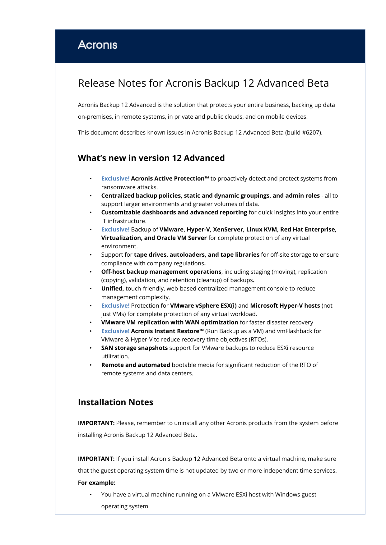 Release Notes For Acronis Backup 12 Advanced Beta Manualzz