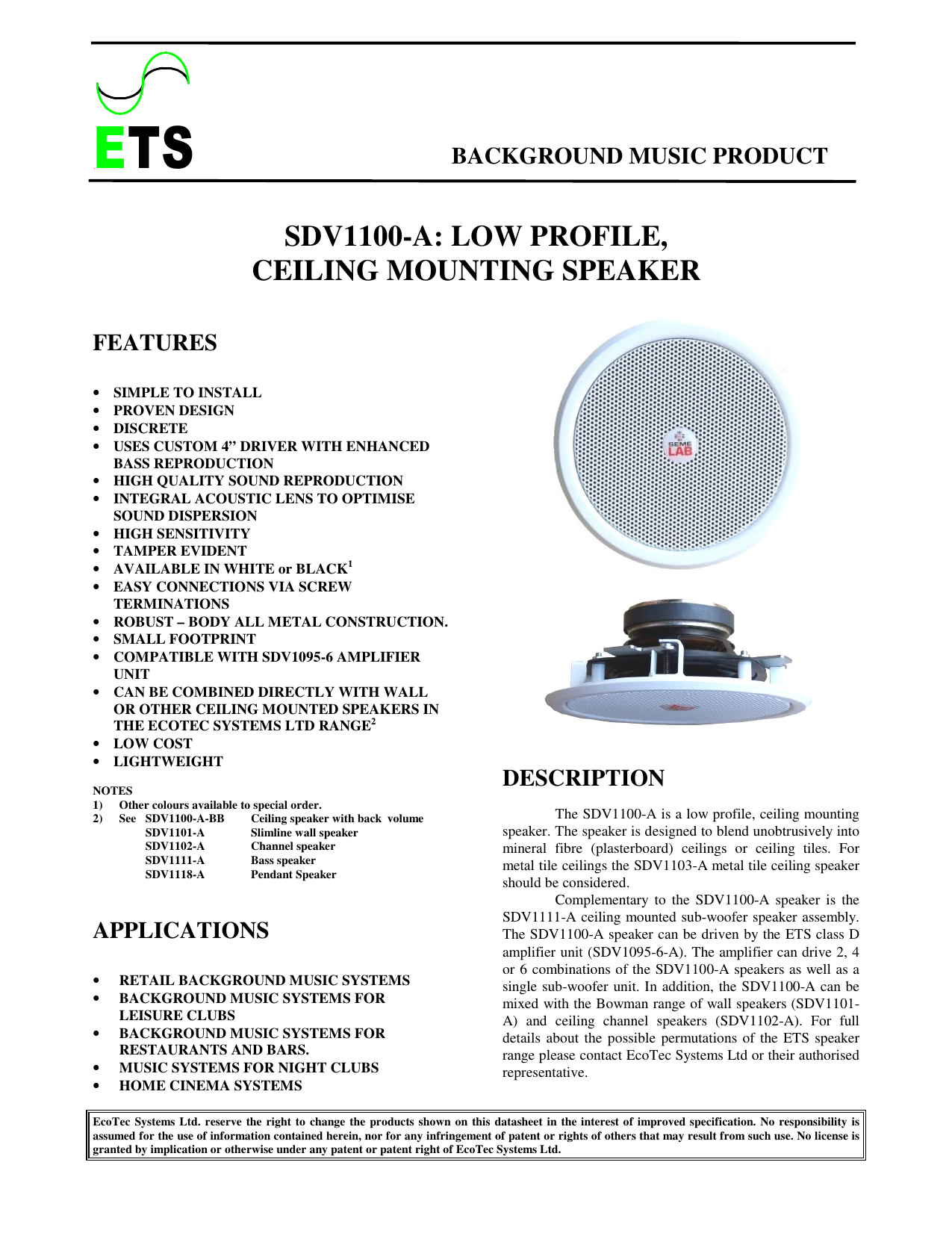 Sdv1100 A Low Profile Ceiling Mounting Speaker Manualzz Com