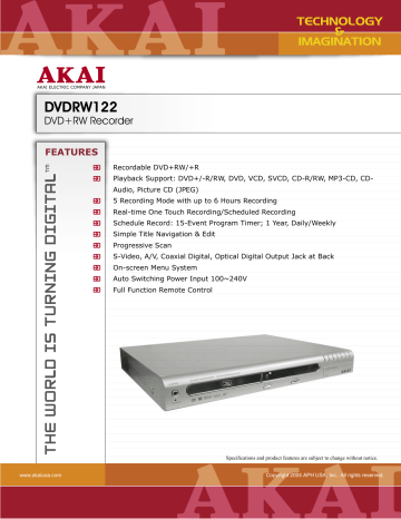 Akai DVDRW122 Specifications | Manualzz