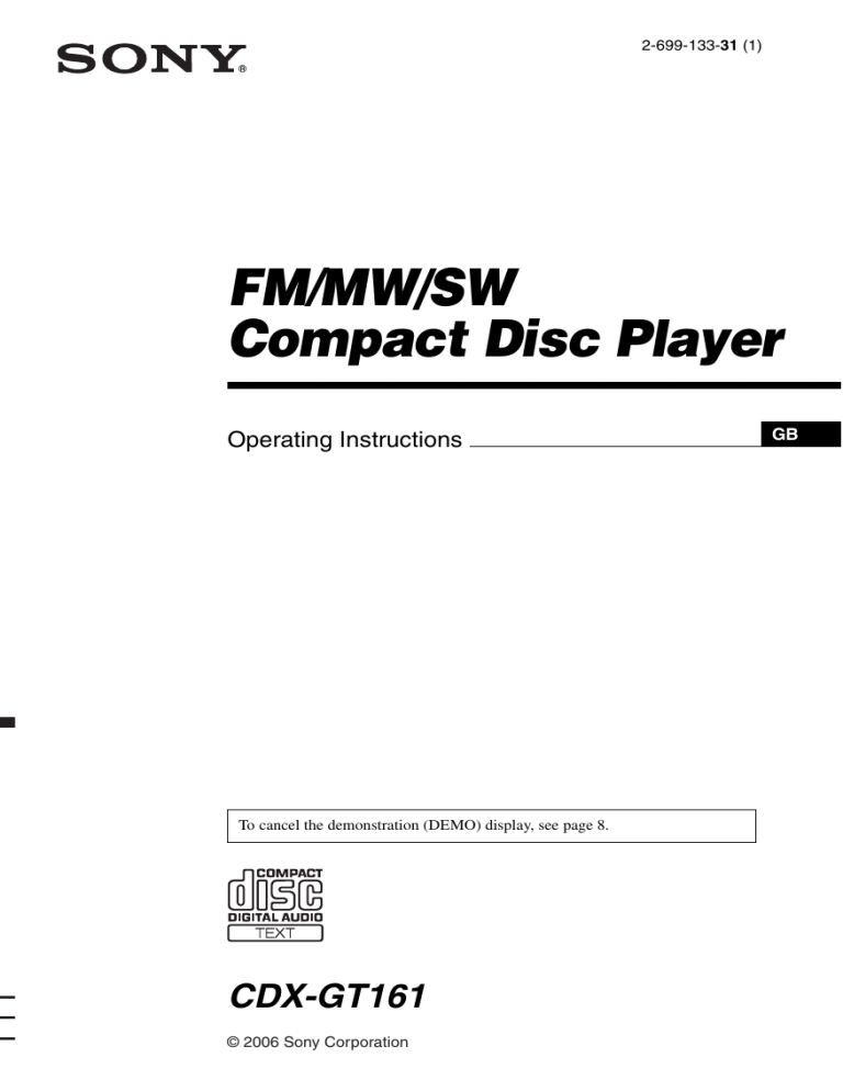 Sony Cdx Gt161 Operating Instructions Manualzz