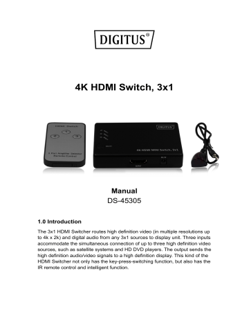 Digitus DS-45305 4K HDMI Switch, 3x1 Owner's Manual | Manualzz