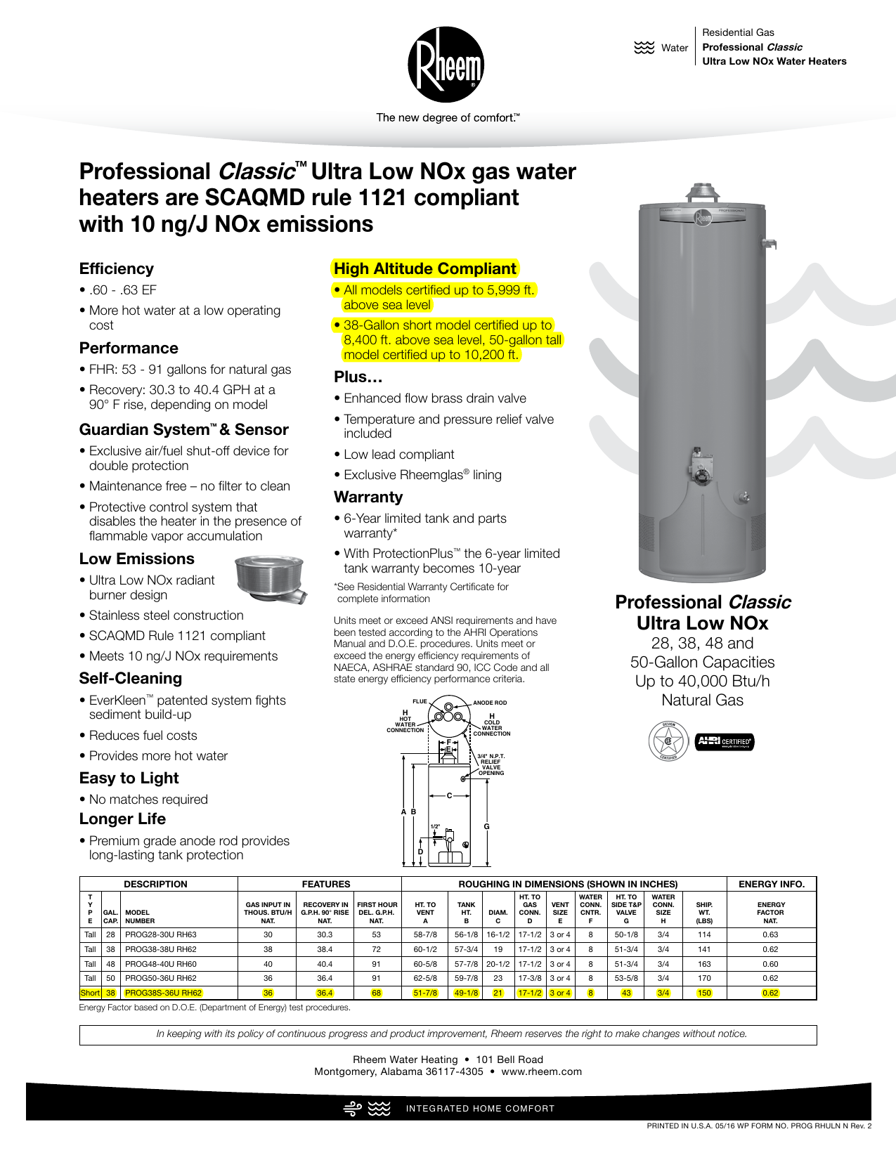 Professional Classic™ Ultra Low NOx gas water heaters are | Manualzz