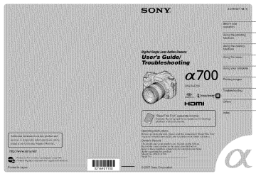 Sony DSLR-A700 Digital Camera Owner's Manual | Manualzz
