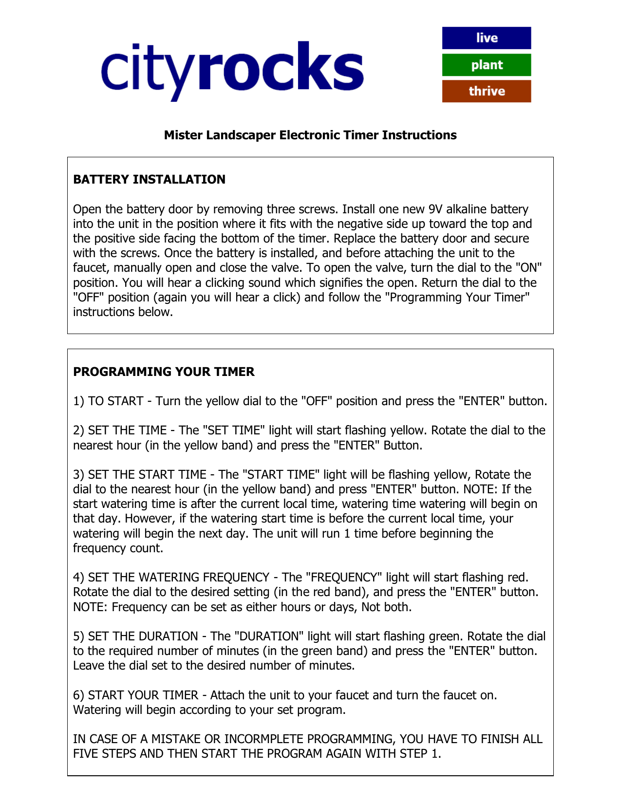 Mister Landscaper Electronic Timer Instructions | Manualzz