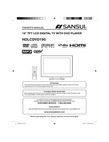 Sansui HDLCDVD190 Owner's Manual | Manualzz