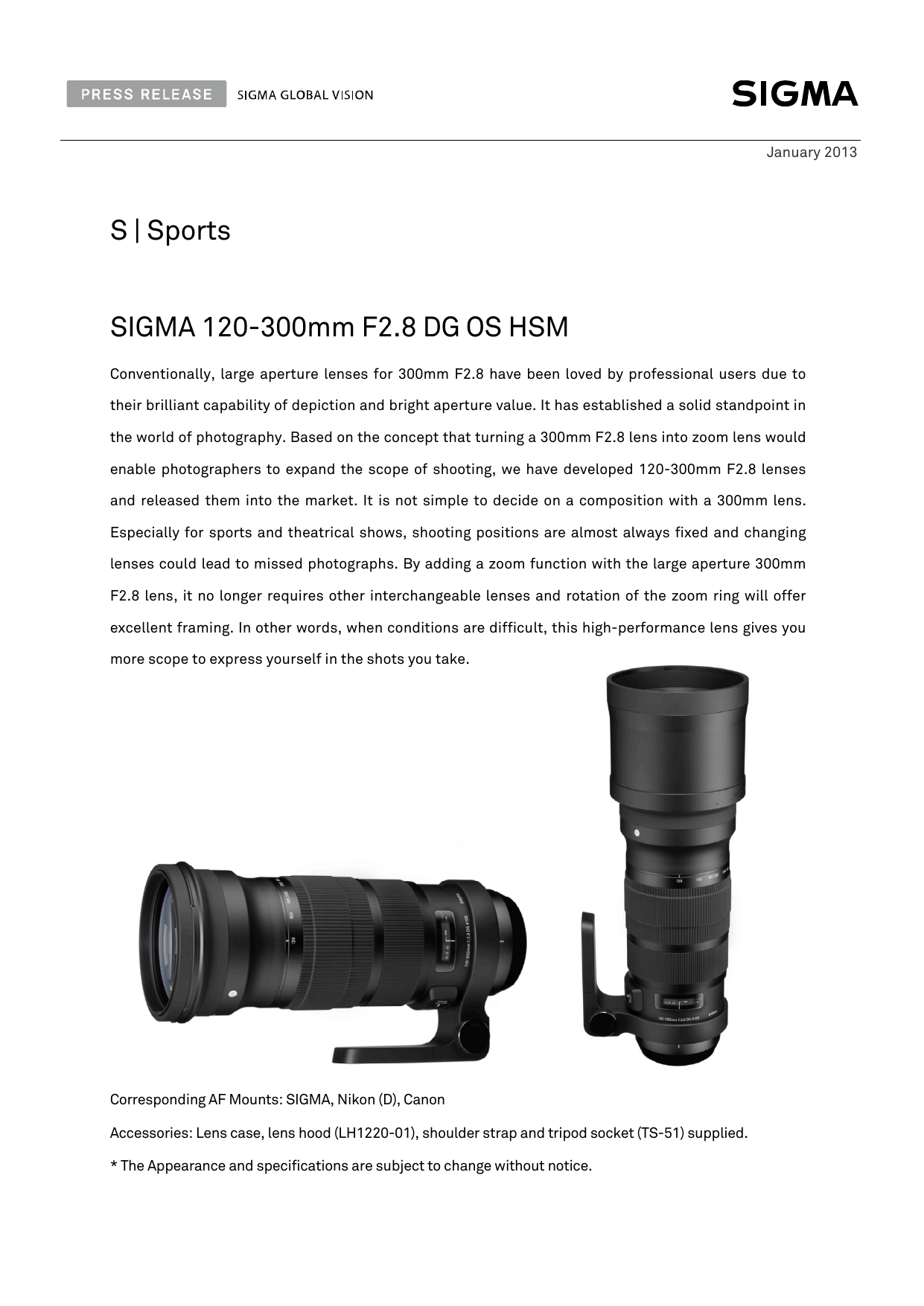 S Sports Sigma 1 300mm F2 8 Dg Os Hsm Manualzz