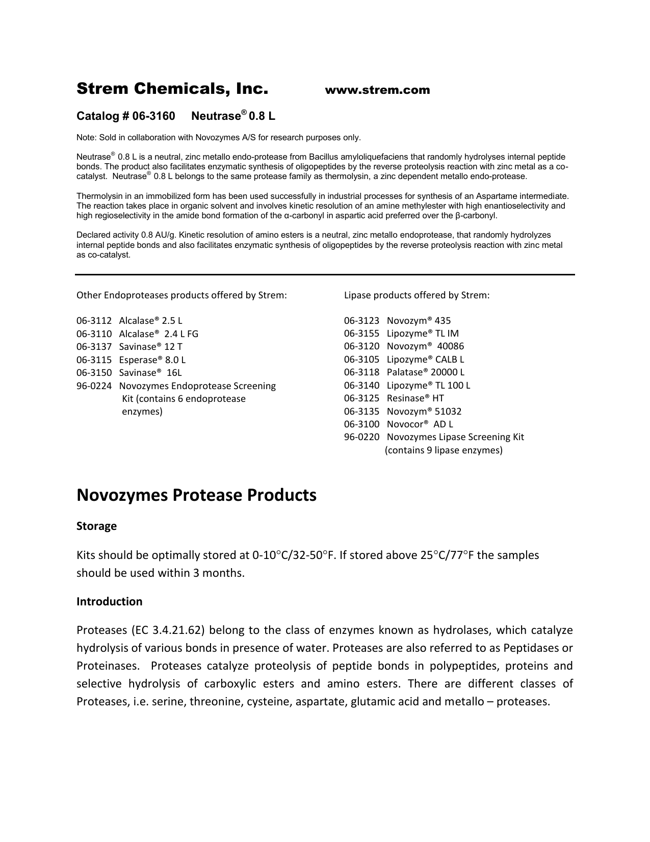 Novozymes Enzyme Catalogue