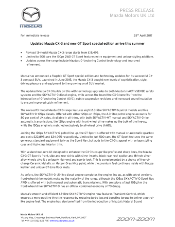 Press Release Mazda Motors Uk Ltd Manualzz