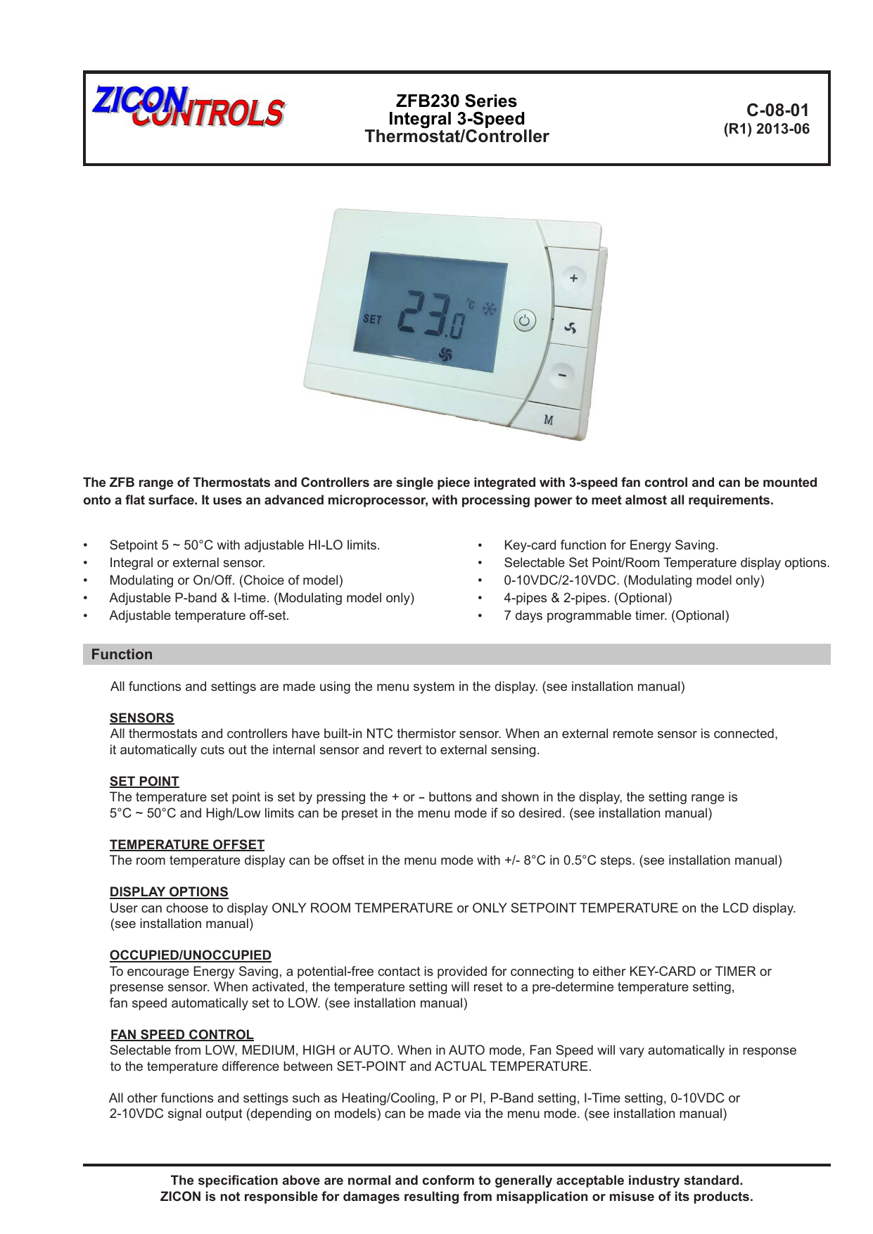 ZFB230 Series Integral 3Speed Thermostat Manualzz