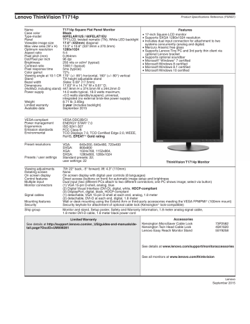 Lenovo ThinkVision T1714p | Manualzz