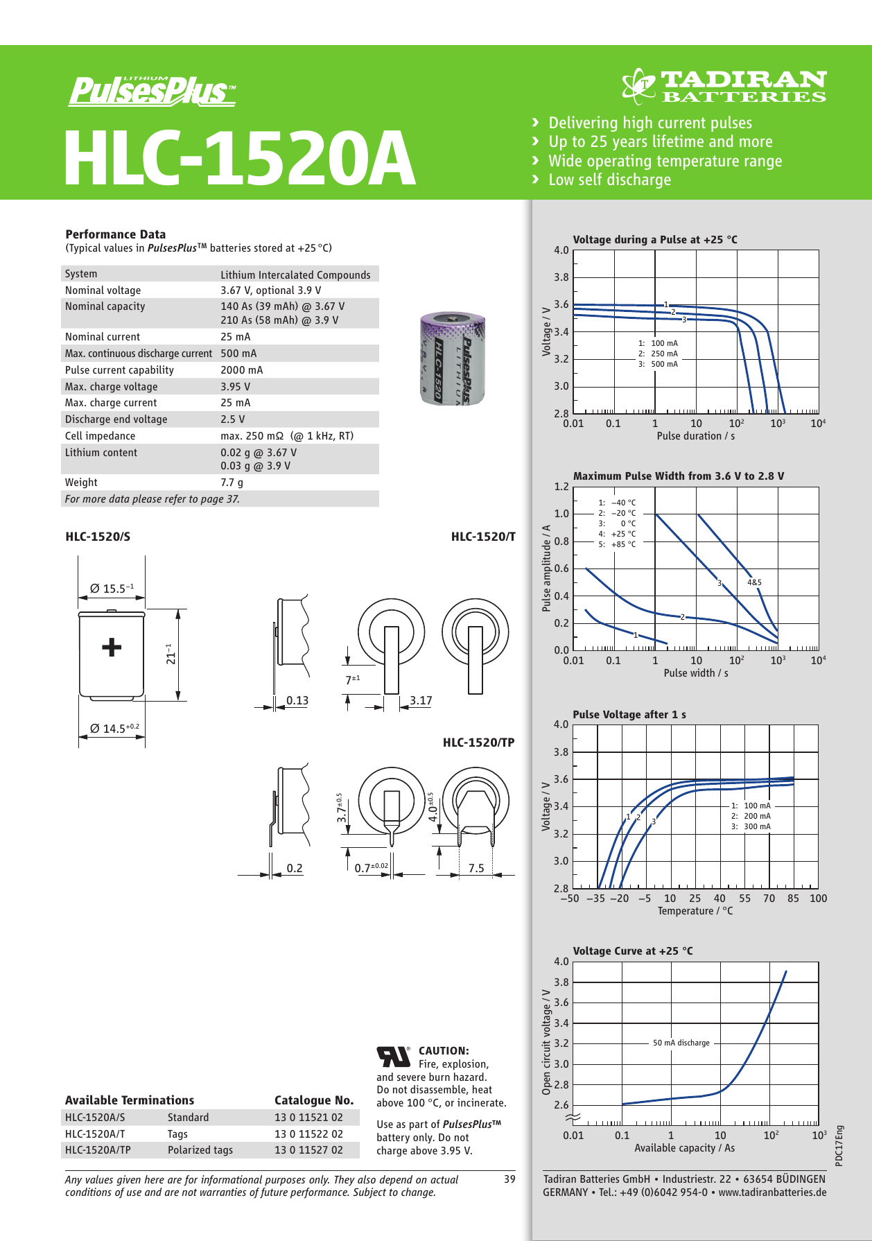 Hlc 15a Tadiran Batteries Gmbh Manualzz