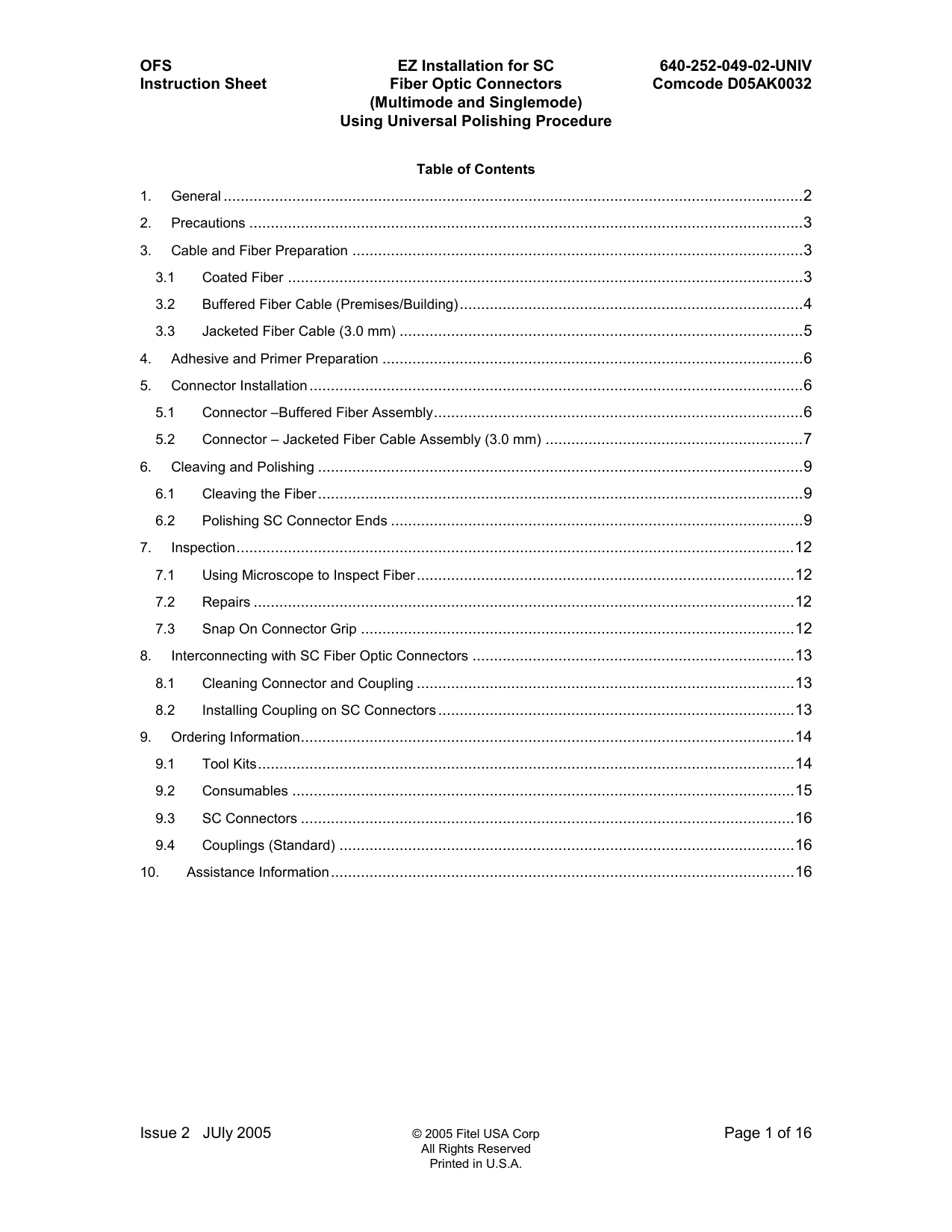 EZ Installation for SC Connector with Universal Polishing Manualzz