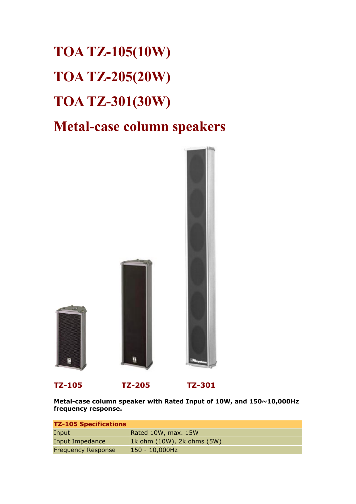 TOA TZ-105(10W) | Manualzz