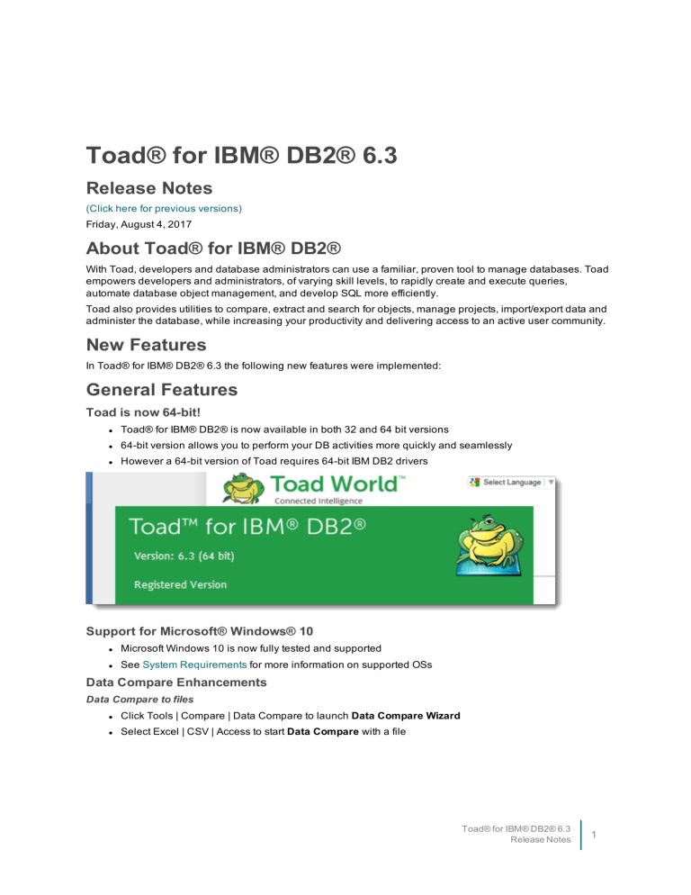 Toad For Ibm Db2 Release Notes Manualzz