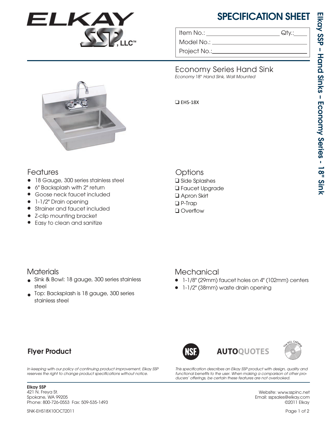 Spec Sheet Elkay Foodservice Manualzz Com