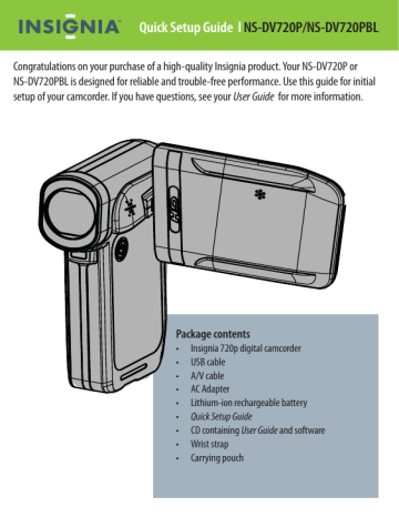 Insignia NS-DV720P 5.0MP High-Definition Digital Camcorder Quick Setup Guide | Manualzz