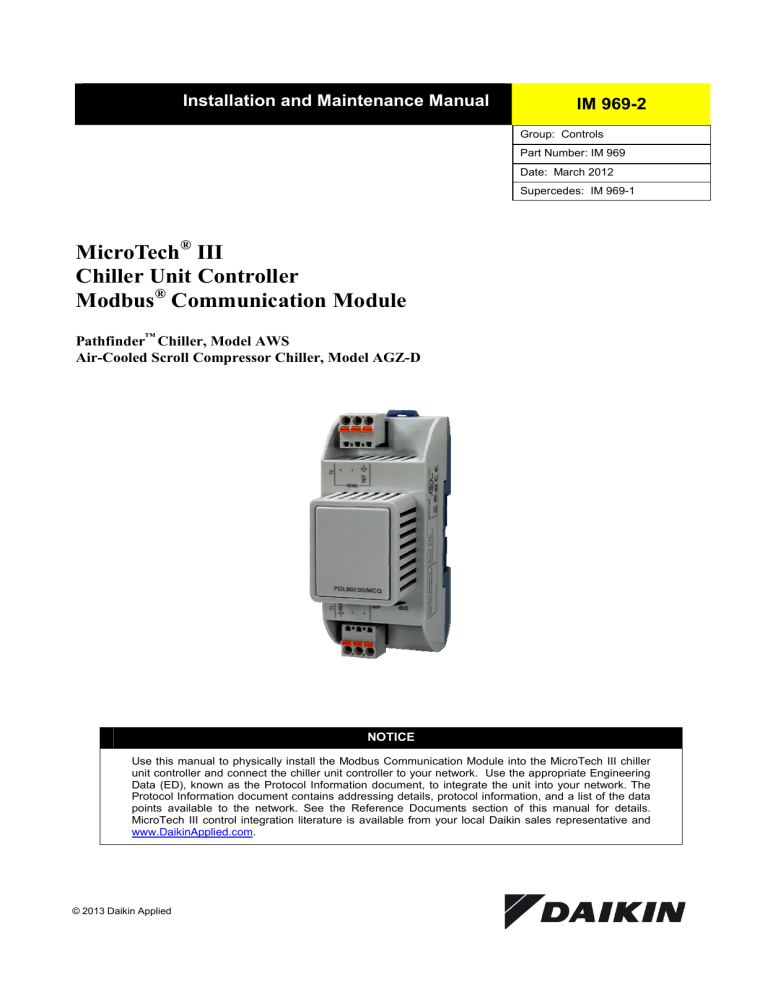 MicroTech III Chiller Unit Controller Modbus | Manualzz