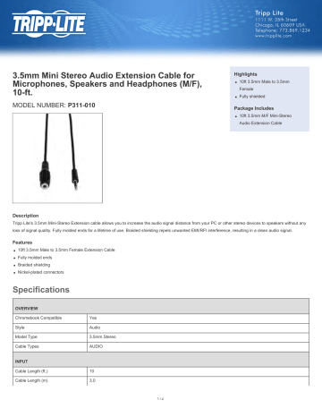 3.5mm Mini Stereo Audio Extension Cable for Microphones | Manualzz