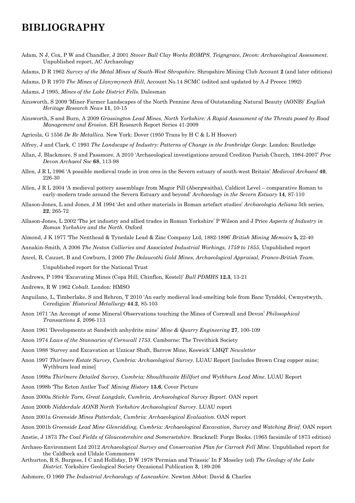 Bibliography National Association Of Mining History - 