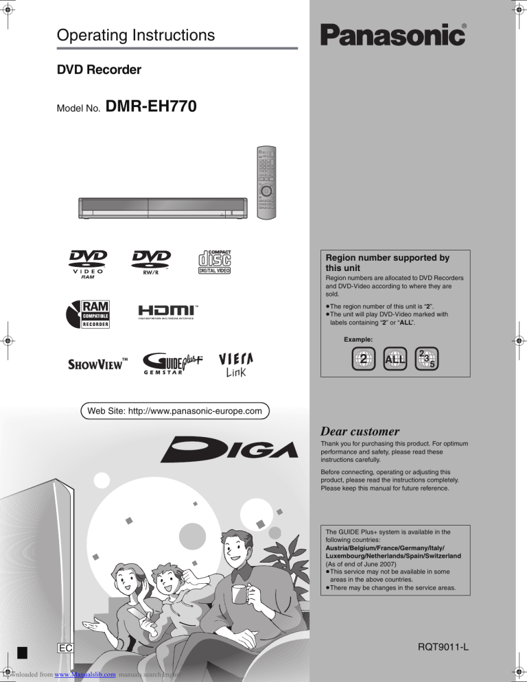 Panasonic Dmr Eh770 User Guide Manual Manualzz