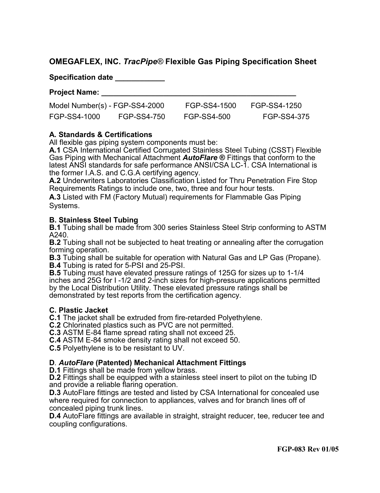 Tracpipe Sizing Chart