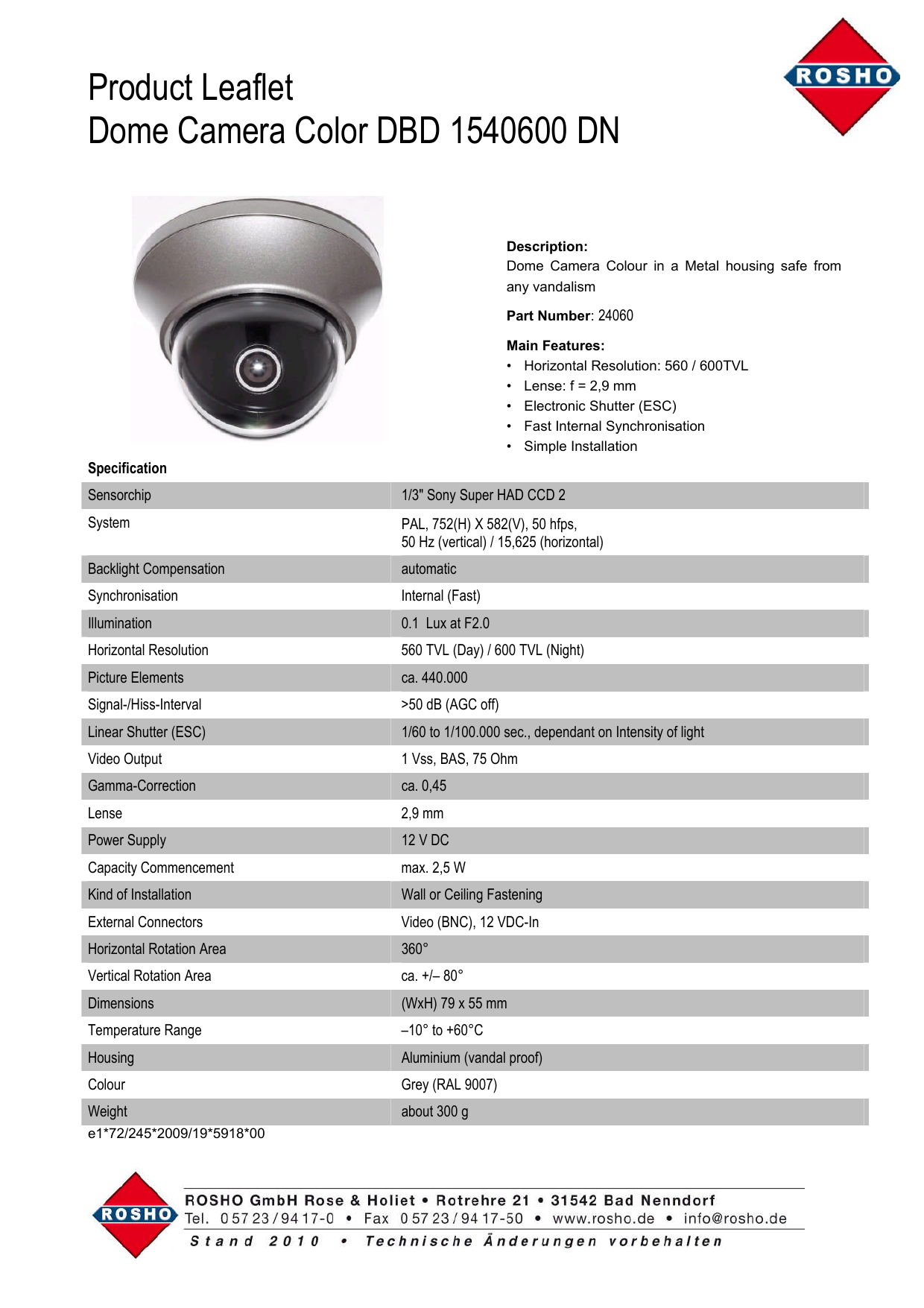 Product Leaflet Dome Camera Color Dbd Dn Manualzz