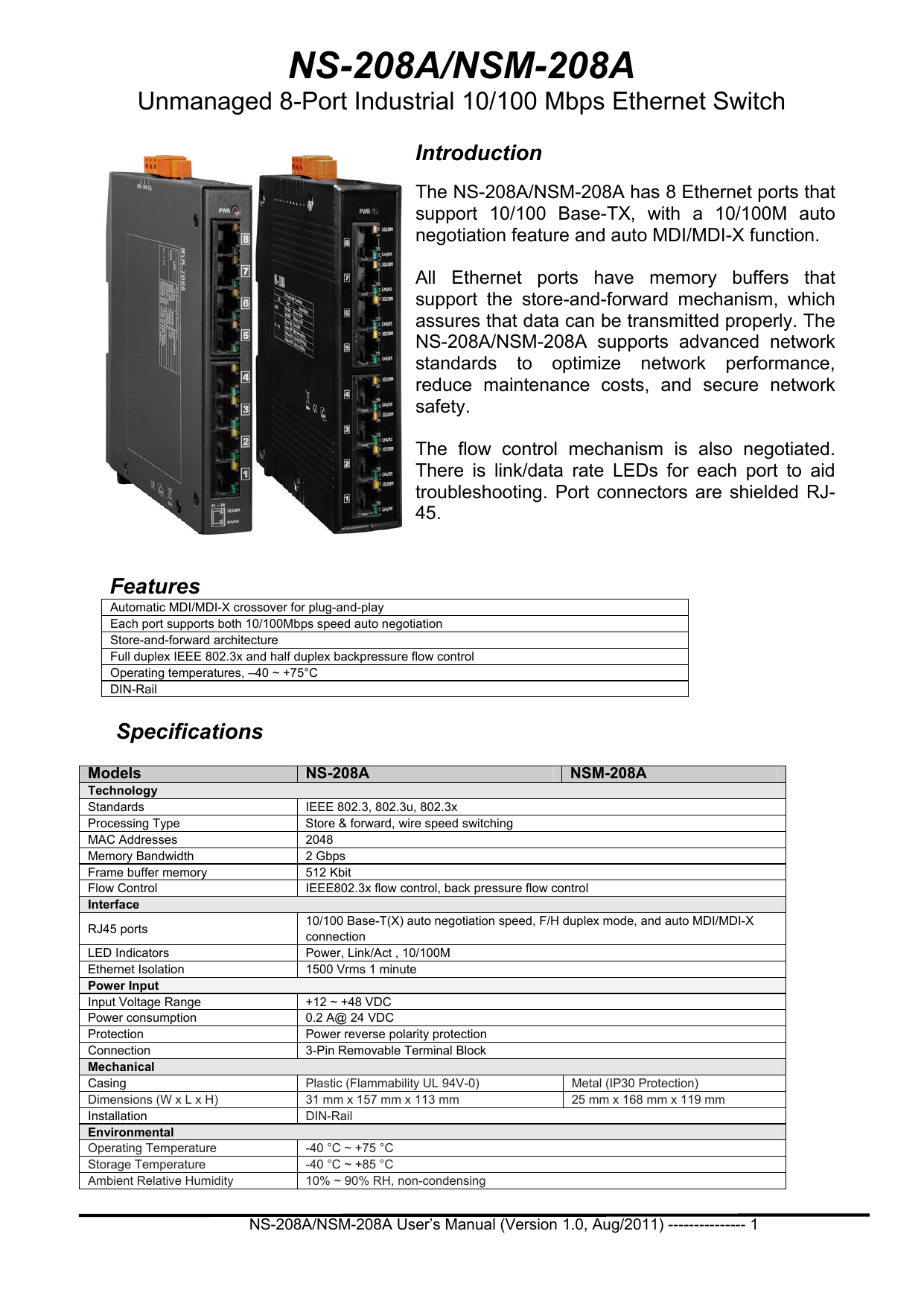 User Manual Icpdas Ns 8a 8 Port Unmaneged Manualzz