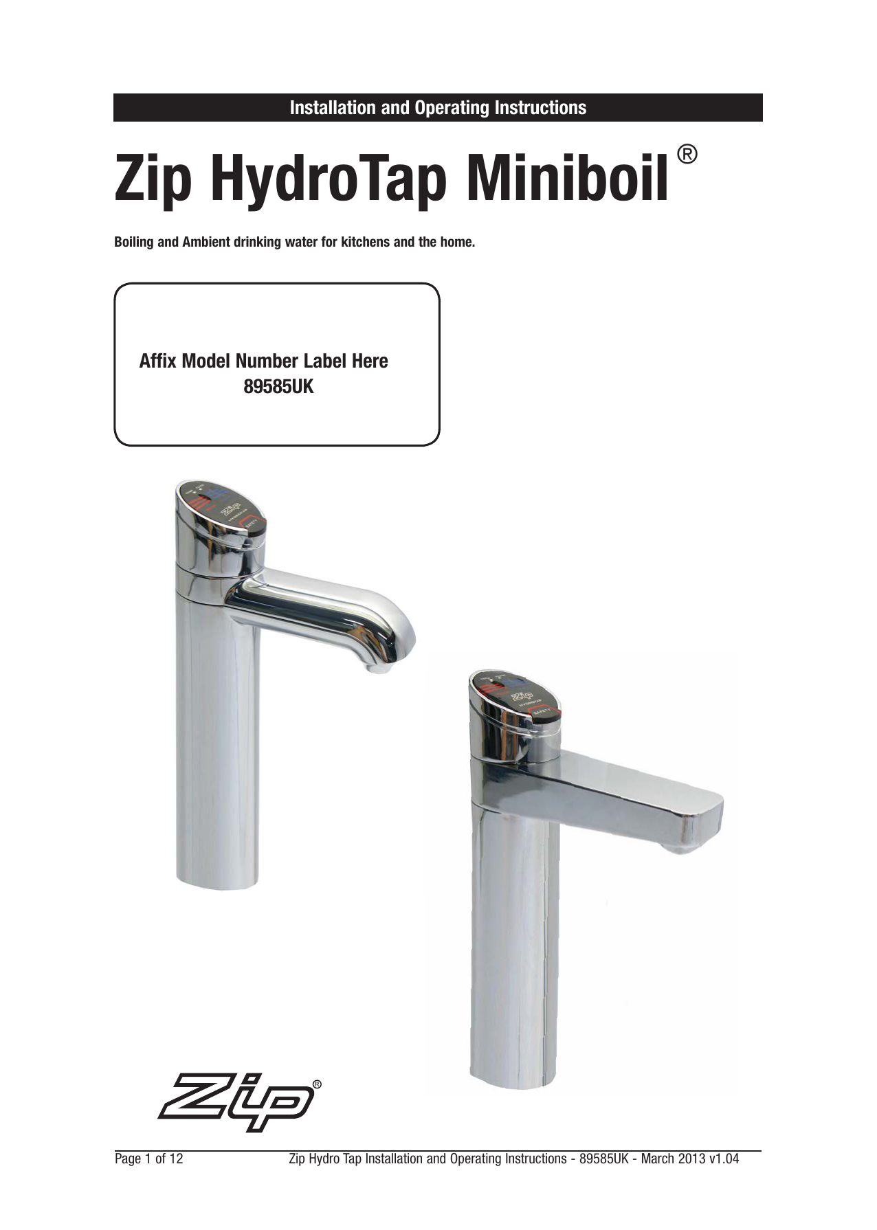 Zip HydroTap Miniboil Manualzz