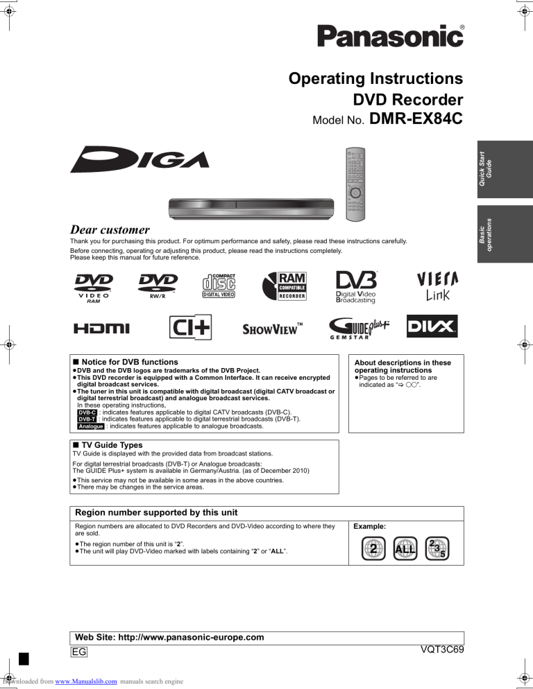 Panasonic Diga Dmr Ex84c Diga Dmr Ex773 Diga Dmr Ex User Manual Manualzz