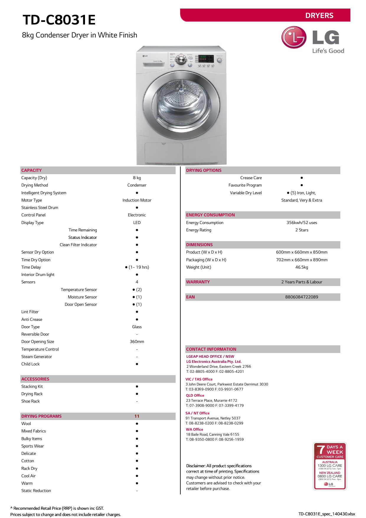 Lg Td C8031e Specification Manualzz