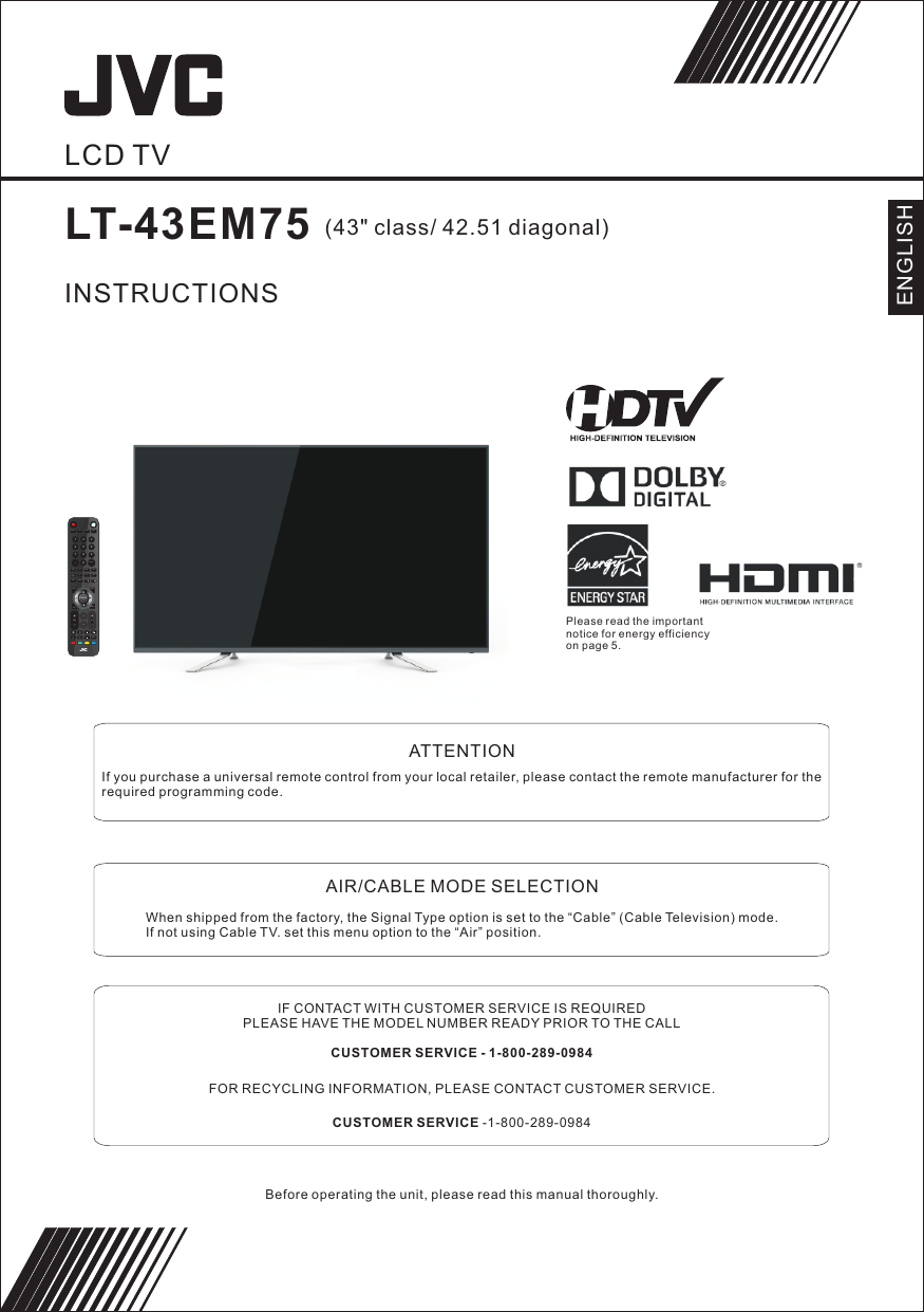 说明书英文 Lt 43em75 Mg01 01 4031q433001 注意封底有 Manualzz