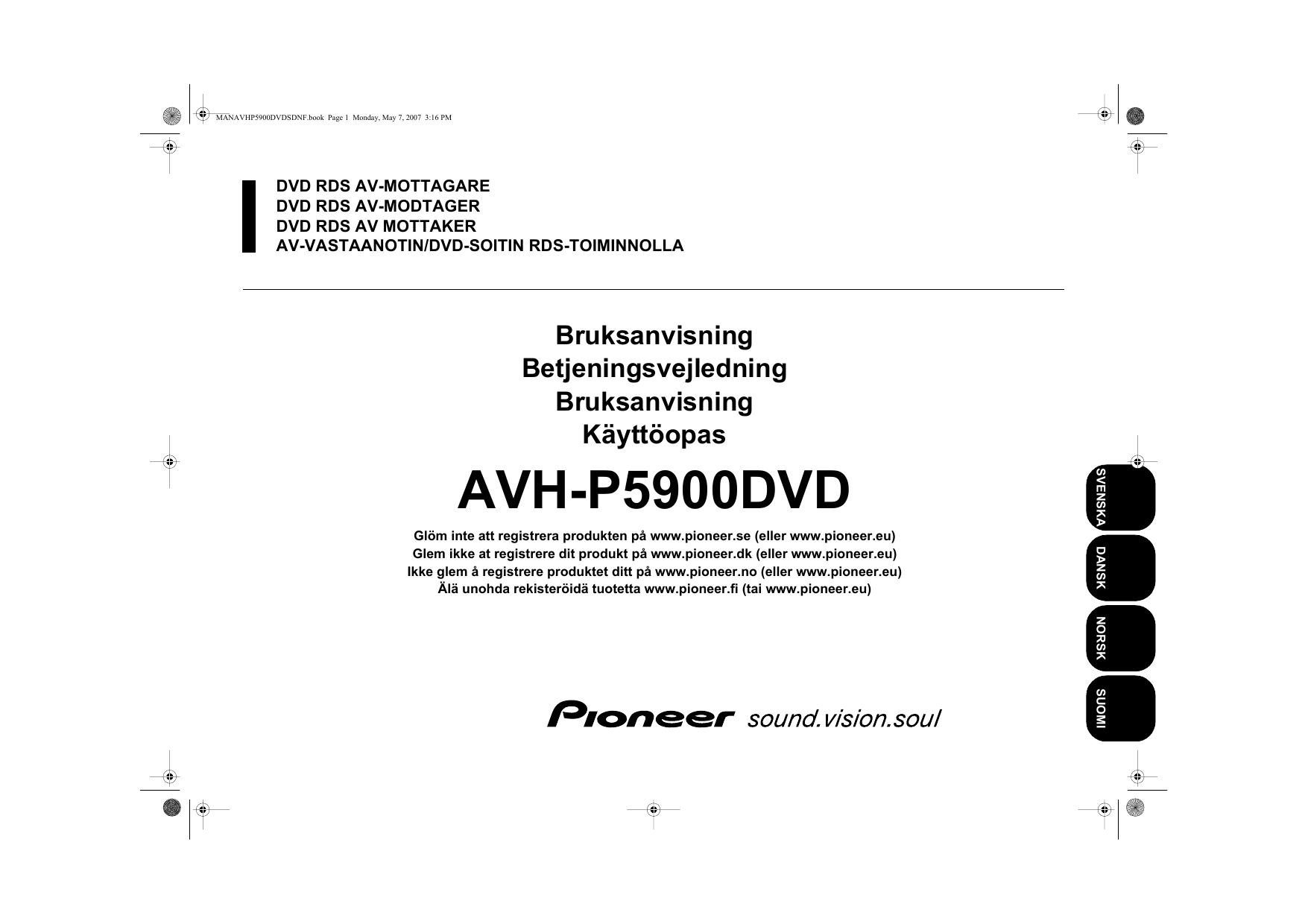 Pioneer AVH-P5900DVD Brugermanual | Manualzz