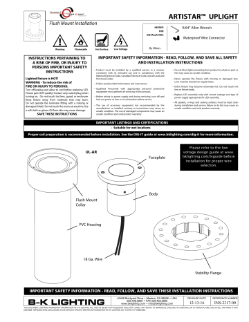 B-K lighting ARTISTAR UPLIGHT Installation | Manualzz