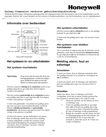 Honeywell Galaxy Dimension de handleiding | Manualzz