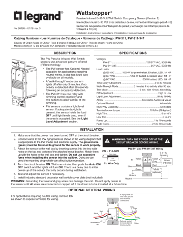 LEGRAND PW-311, PW-311-347, Wattstopper Manual Del Usario | Manualzz