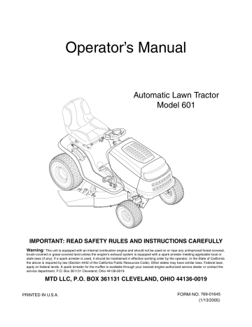 MTD 601 Manual Del Operador | Manualzz