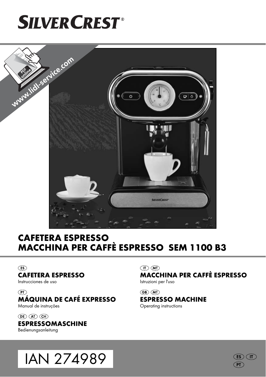 Silvercrest SEM 1100 B3 Epresso machine Bedienungsanleitung | Manualzz