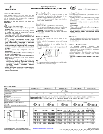 Emerson ASF 75 S11 Instrucciones De Funcionamiento | Manualzz