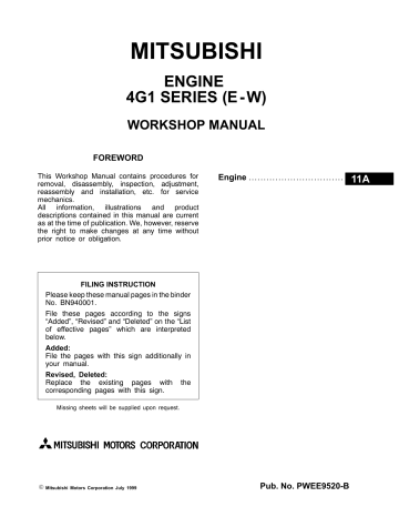 Mitsubishi 4G1 series Workshop Manual | Manualzz