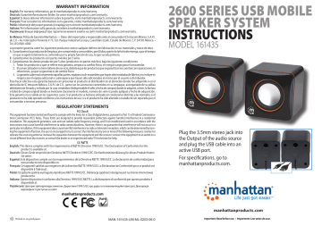 Manhattan 161435 2600 Series Speaker System Instructions | Manualzz