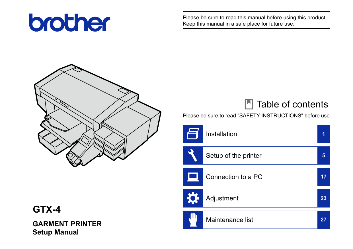 Brother GTX-4 Setup Manual | Manualzz