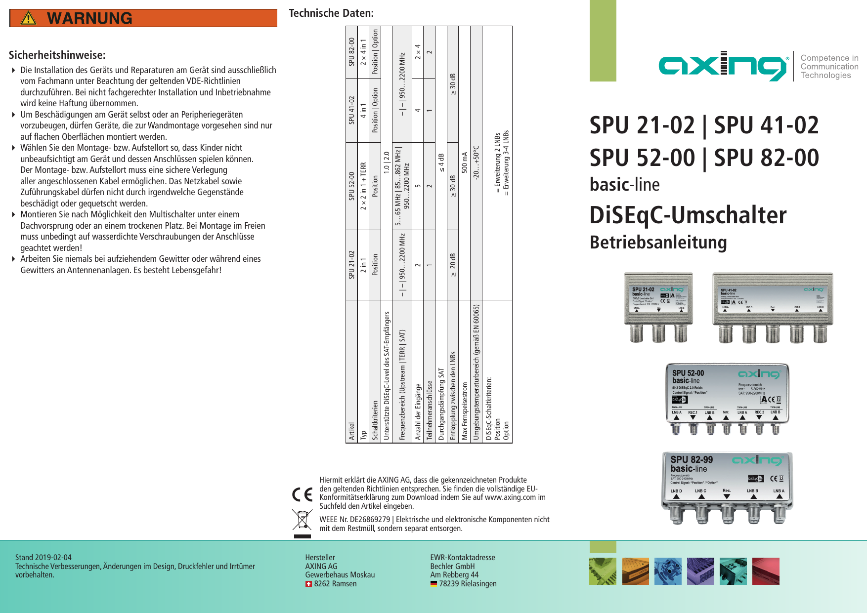 axing SPU 41-02 basic-line 4 in 1 DiSEqC 2.0 Umschalter im Wetterschutzgehäuse 